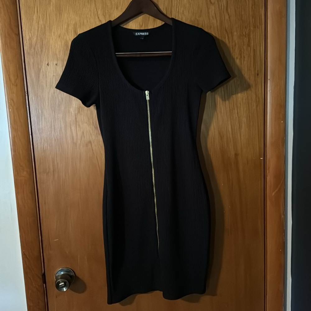 Black front zip dress